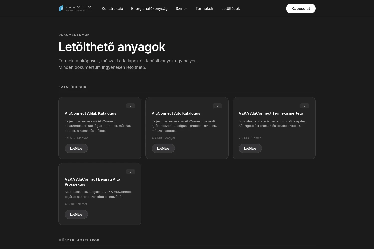 The downloads page with catalogue and colour collection