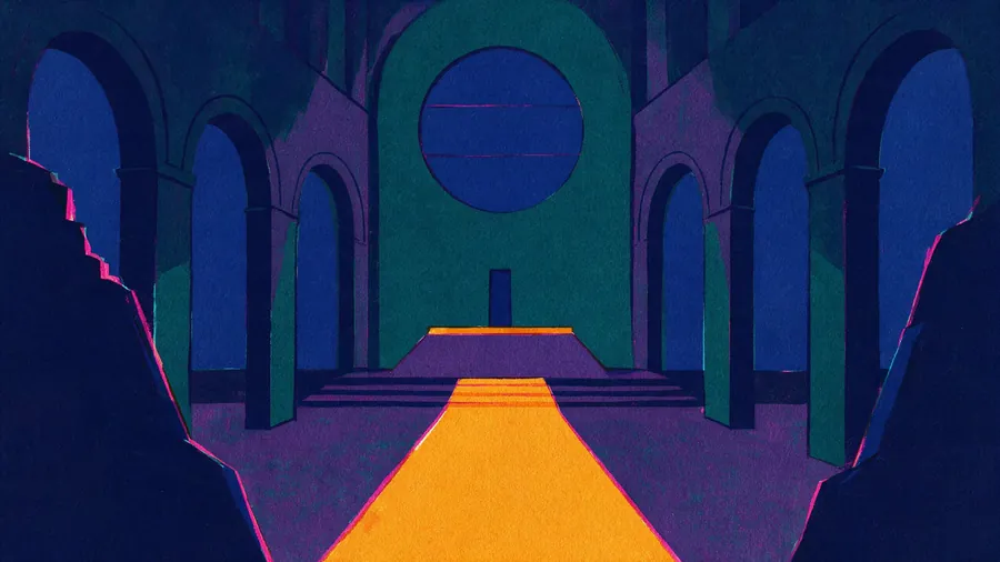 Nineteen-fifties flat graphics with large single-colour fields