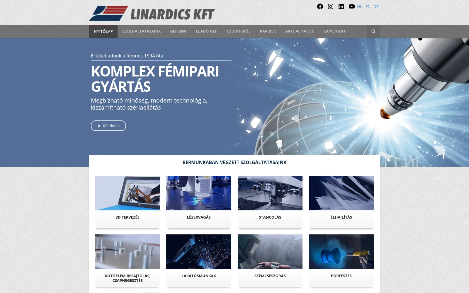 The old linardics.hu home page with a stock illustration and service tiles