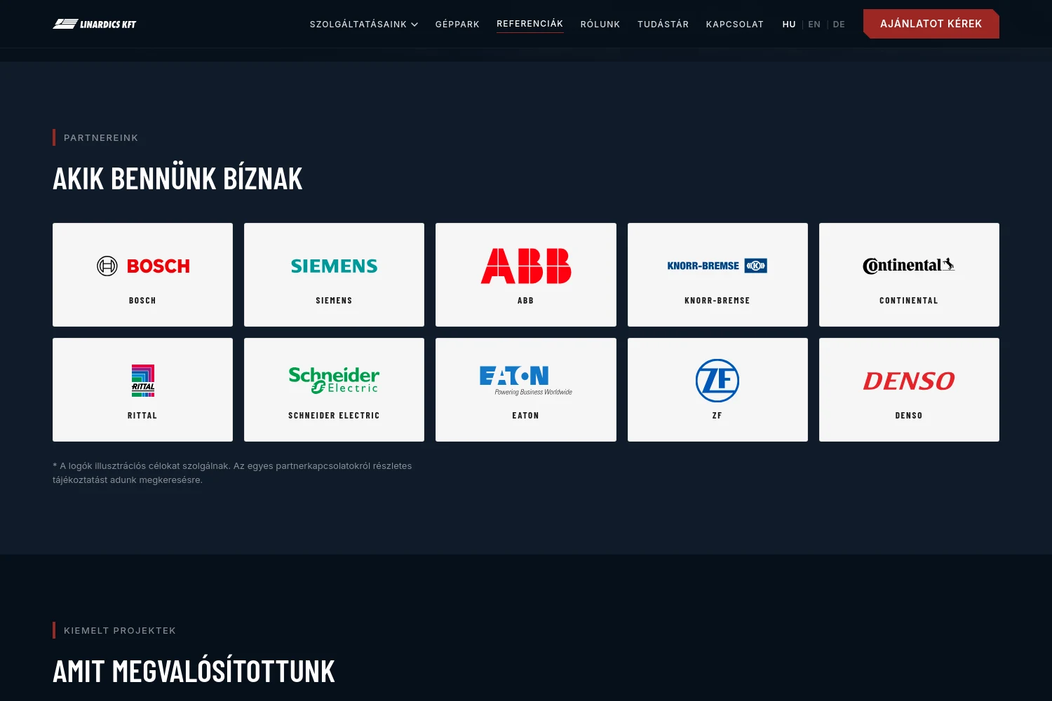 Grid of partner logos on the references page