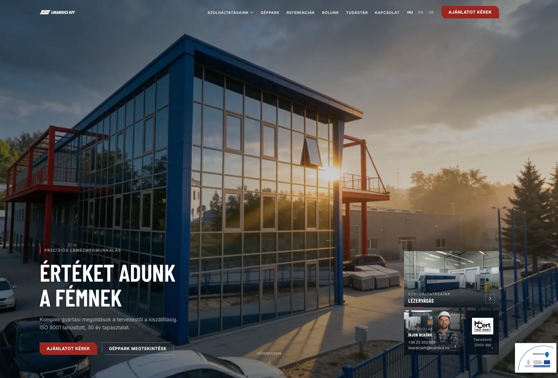 The new Linardics home page, with a photo of the plant in the hero