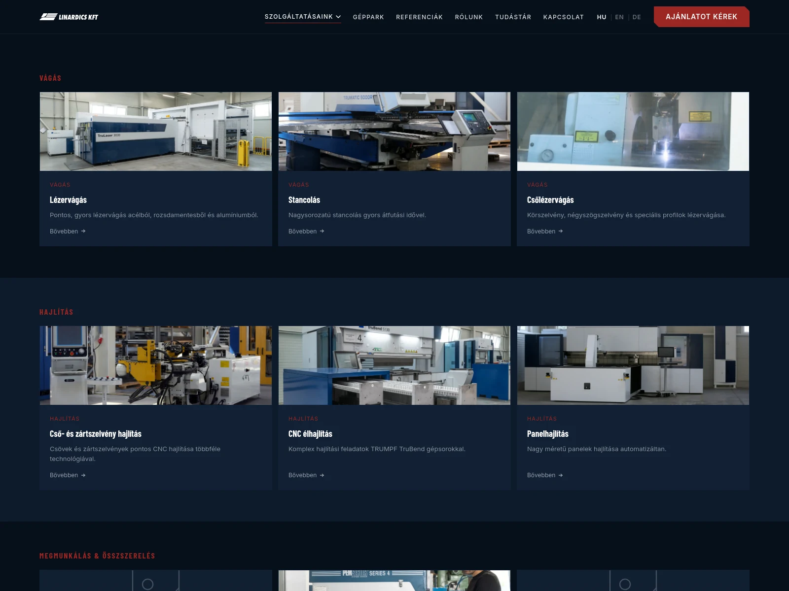 Services overview page with the technology groups