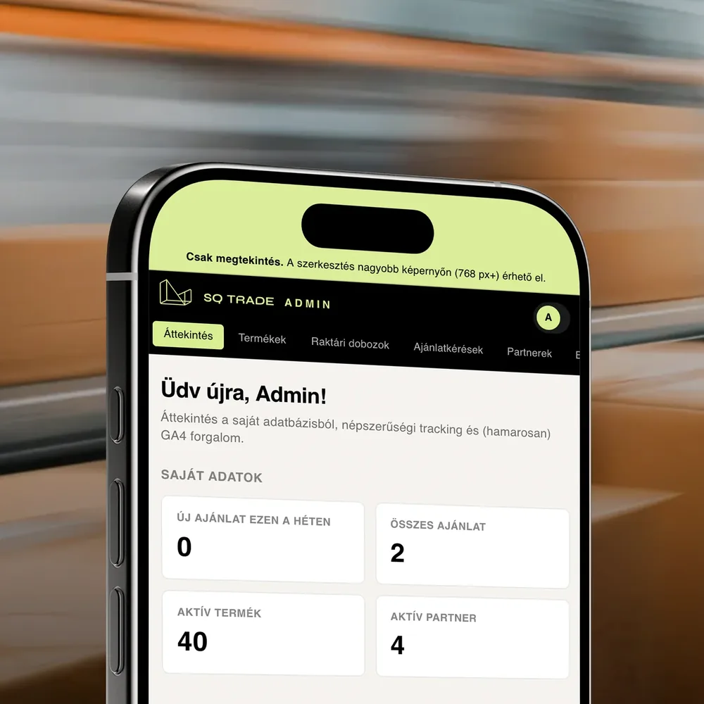 SQ Trade's custom admin interface on a mobile phone
